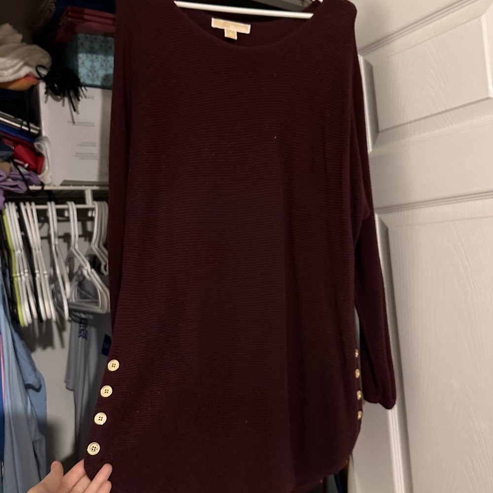 MICHAEL Michael Kors Burgundy Knit Top with Gold-Tone Side Buttons